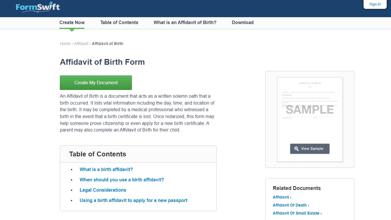 Free Affidavit of Birth Form | Samples & Templates | FormSwift